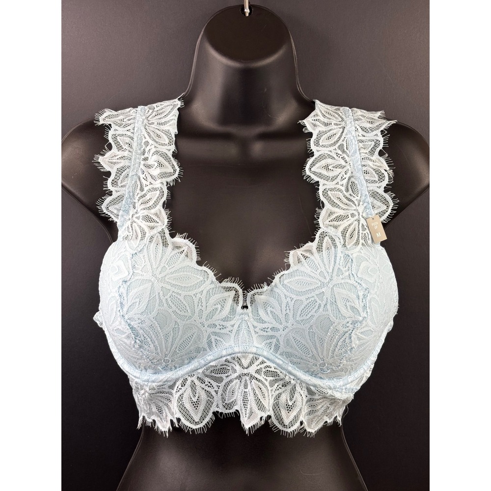 NEW Victoria's Secret PINK Push Up Bralette Light Blue Lace Keyhole Back M